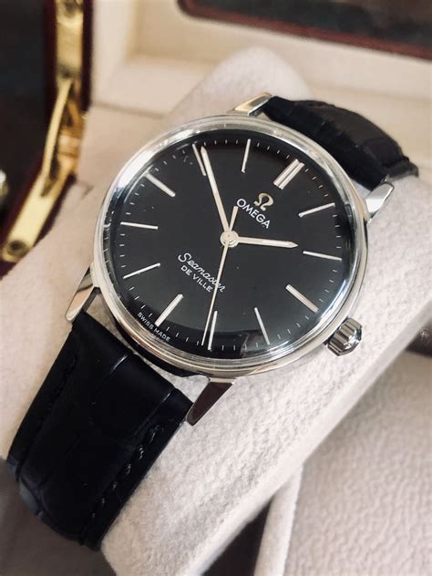 black watch omega|vintage Omega Watch black face.